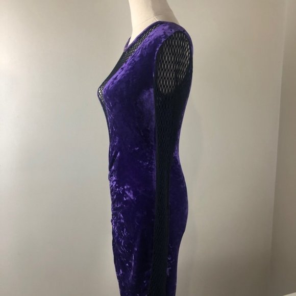 Vintage Purple Shreath Dress size 10/ 12 Strech Velvet Polyester Open mesh - Picture 9 of 11